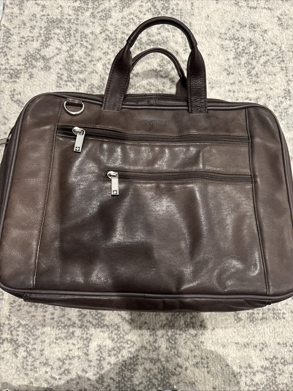 Kenneth Cole Reaction Brown Leather Briefcase Laptop Messenger Bag